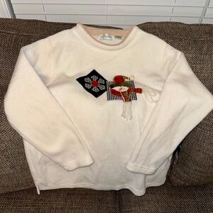 Vintage Fleece Shenanigans Cream Christmas Sweater w/ Snowman & Patchwork size M